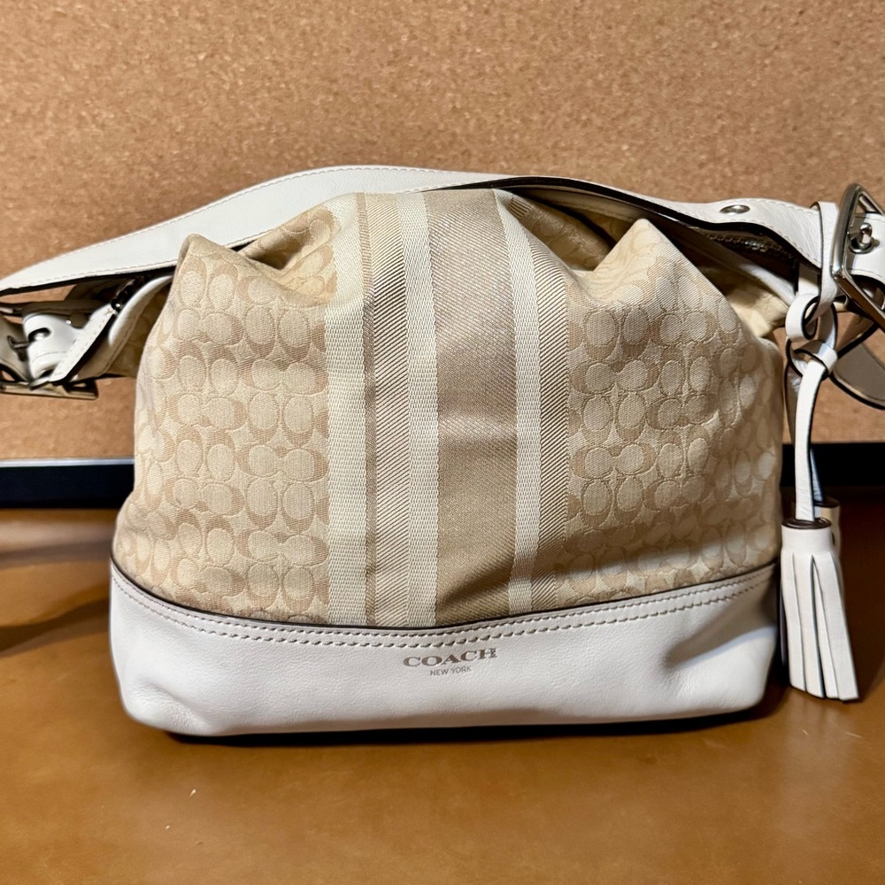 Coach Tan and White Hobo Bag